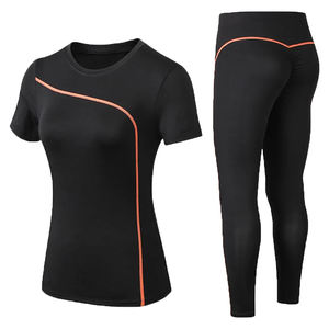 Vêtements de sport pour femmes grandes tailles, très vendus, solides, respirants, à séchage rapide, ensembles de yoga, taille haute élastique, logo sur le devant, commande minimum - Product Image 1