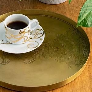 Luxury <b>Gold</b> Metal Decorative <b>Tray</b> Round With Engraved Arabic Calligraphy Design Elegant <b>Serving</b> Plate for Home Table Decor - Product Image 5
