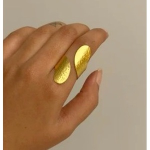 Vintage Statement Brass Geometric <b>Ring</b> 18K Gold Plated <b>Plain</b> Inlay Unisex Fashionable Stylish Children Gift Occasions - Product Image 3