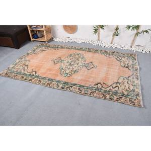 Tapis patchwork vintage en laine orange et verte 4,7 pieds x 7,8 pieds Tapis de salon à tissage plat avec support en latex pour décorations - Product Image 2