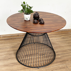Antique-Style 100/120cm Round Acacia <b>Wood</b> <b>Table</b> with Iron Legs Extendable Resin <b>Top</b> Living Room Furniture-BA68148 - Product Image 3
