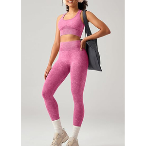 Conjuntos de yoga, leggings de cintura alta y top deportivo a juego, sin costuras, elásticos, transpirables, ropa deportiva para mujer - Product Image 6