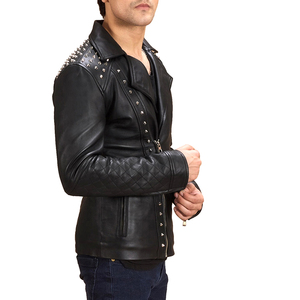 Veste en cuir élégante pour homme de haute qualité, col montant, couleur unie, personnalisable, respirante, coupe-vent, de haute qualité - Product Image 3