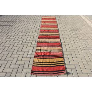 Alfombra de lana turca Vintage diseño de retazos rojo y amarillo moderno tejido plano de 23x11,6 pies para decoraciones de sala de estar respaldo de látex - Product Image 1