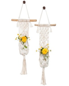 Jardinière suspendue en coton tissé pour plantes en macramé, faite à la main, moderne, pour intérieur, extérieur, balcon ou salon - Product Image 3