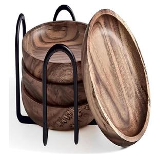 Wholesale Set of 4 Wooden <b>Coasters</b> for <b>Drinks</b> Natural Wood <b>Drink</b> <b>Coasters</b> Set with Holder for Home Decor - Product Image 1