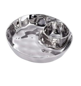 Platos y platos de metal de aluminio con diseño de hoja pulida de plata de diseño personalizado, mesa de boda, Chip decorativo y bandeja de inmersión - Product Image 5