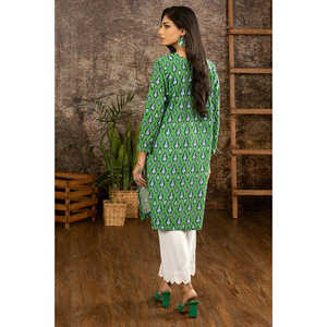 Chemisier en soie tricotée imprimée verte Khaddar, taille unique, pour femme, avec boutons, motif floral vintage, long, idéal pour le bureau, printemps-automne - Product Image 5