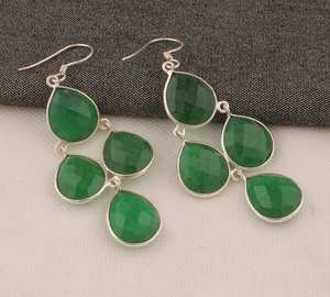 Boucle d'oreille en argent sterling massif 925 plaqué style bohème à la mode Onyx vert pierre précieuse à facettes lunette naturelle anniversaire approvisionnement - Product Image 5