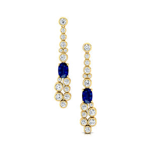 Lab Grown Blue Sapphire Gemstone & Real <b>Diamonds</b> <b>Dangling</b> Drop <b>Earrings</b> in 18k Solid Gold Luxurious Birthstone <b>Earring</b> Studs OEM - Product Image 5