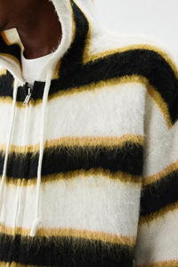 Suéter de Mohair con Logotipo Personalizado, de Manga Larga, Cuello Redondo, con Cierre, a Rayas, Tejido de Punto, Informal, para Invierno, Sudadera con Capucha de Mohair - Product Image 3