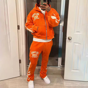 ชุดวอร์มมีซิปและกางเกงวอร์มแนวสตรีทแวร์วินเทจผ้าปะปักลายด้วยแสงแดดซีดจาง - Product Image 4