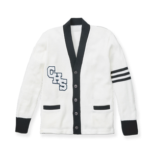 Custom Women's <b>White</b> Single-Breasted <b>Long</b> Sleeve V-Neck <b>Cardigan</b> Sweater Color Blocked Knitwear with Button Decoration Winter - Product Image 1