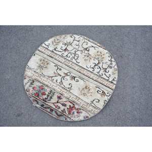 Classique Beige Rouge Vintage Turc Laine Tapis 2.5X2.5 ft Grande Surface Rectangle Patchwork Abstrait Couloir Latex pour Décor De Chambre - Product Image 2