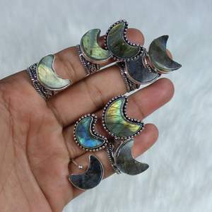 Anillos de piedras preciosas de luna de labradorita naturales hechos a mano, joyería de boda informal con anillos de collar de diseñador, fabricantes - Product Image 5