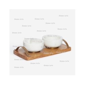 <b>Set</b> of 2 white marble bowl with metal base superior quality dry fruits serving bowl for wholesale supplier - Product Image 1
