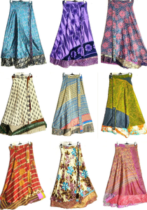 Vintage Blue Silk <b>Wrap</b> Maxi <b>Skirt</b> <b>Long</b> Boho Hippie Sari Style Girls Pleated Midi Festival Fit Free Size Knitted Women's <b>Skirt</b> - Product Image 4