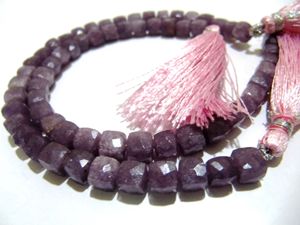 Natural Lepidolite 3D cube shape Briolette 6mm to 8mm beads sold per strand 8 inches <b>long</b> <b>Box</b> Shape Gemstone Untreated Beads - Product Image 2