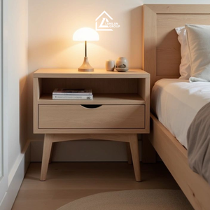 Table de chevet moderne en bois avec 2 tiroirs |   Table de chevet minimaliste pour chambre à coucher et mobilier d'hôtel - Product Image 3