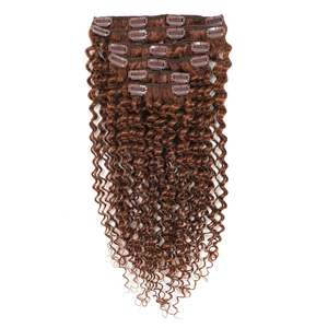 Extensions de cheveux humains à clipser 3C # 30 mèches de cheveux vierges Yaki lisses couleur cuivre moyen, 8-28 pouces - Product Image 1