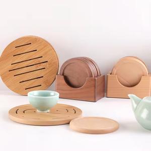 Round wooden <b>coasters</b> set natural finish eco friendly <b>drink</b> <b>coasters</b> for coffee tea mugs glasses home bar wooden - Product Image 1
