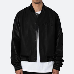 Chaqueta Bomber de Cuero Genuino para Hombre, Personalizada OEM, de Alta Calidad, Estilo Universitario, con Cuello Alto, Resistente al Viento, con Logotipo Frontal - Product Image 3