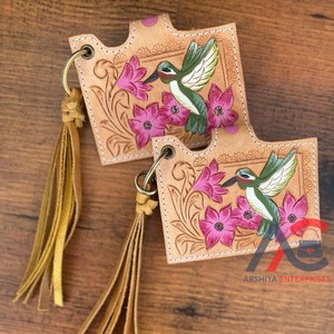 Nouvel arrivage Porte-cartes ATM en cuir véritable à motif floral Étui élégant et mignon Petit porte-cartes à pompons de la mode occidentale avec porte-clés - Product Image 1
