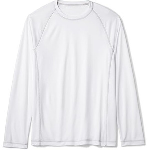 Camiseta de Manga Larga Blanca para Hombre, 100% Poliéster, Secado Rápido, Corte Regular, Cuello Redondo, Color Sólido Informal, Tejido de Punto - Product Image 1
