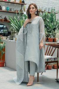 2024 elegante bordado indio/pakistaní fiesta desgaste gasa Kurta pantalón vestido cuentas de cristal Dabka trabajo encaje botón lentejuelas - Product Image 2