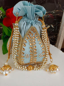 Nueva llegada impresionante hecho a mano estampado en relieve multicolor Zardozi trabajo nupcial noche monedero mujeres tradicional Potli cadena monederos - Product Image 2