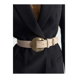<b>Suede</b> Oval Buckle Women's Trouser <b>Belt</b>, Jacket <b>Belt</b>, Dress <b>Belt</b>, Shirt <b>Belt</b> - Beige-Antique - Product Image 4