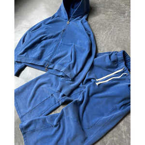 Conjunto de dos piezas con capucha y pantalón 100% algodón Streetwear logotipo impreso para hombre chándales - Product Image 2