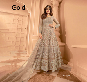 Robe longue Anarkali en tissu filet de style indien traditionnel, best-seller, avec dupatta de créateur pour femme, magnifique tenue de soirée entièrement cousue - Product Image 1
