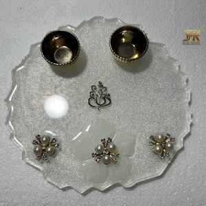 Modèle d'ange en résine époxy polie, écologique et élégant, Puja Thali, artisanal, luxe, plateau de prière décoratif, festival Diwali, maison - Product Image 2