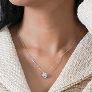 Women's White Gold Diamond <b>Necklace</b> Round Brilliant Cut Halo GIA Certified Engagement Jewelry Classic Style - Product Image 4