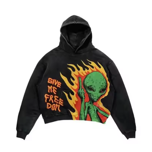 Sweat-shirts à capuche unisexes en molleton 100 % coton, grammage lourd 500 GSM, coupe épaules tombantes, avec impression de logo personnalisé, en French Terry, écologiques, effet délavé - Product Image 5