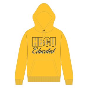 Yellow Women HBCU Educated Pullover Hoodie Royal Blue Chenille and Embroidered Design Greek Life Apparel Custom College Clothing - Product Image 2