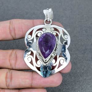 Bulk Wholesale Fashion <b>Jewelry</b> Natural Amethyst Gemstone Pear Shape Brass Pendant Necklace Silver Plated <b>Handmade</b> <b>Jewelry</b> - Product Image 2