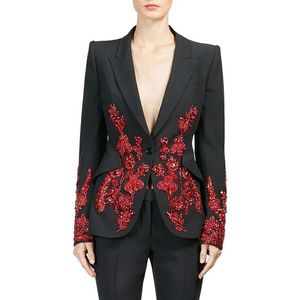 STUNNING PARTY-WEAR JACKET ON <b>SILK</b> <b>FABRIC</b> WITH EMBELLISH OF RED CRYSTAL BEADS, RESHAM,GLASS STONE WORK @ 2022 - Product Image 1