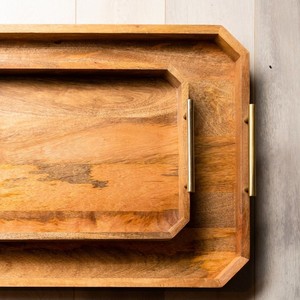 Plateau de service rectangulaire en bois design moderne poignées en métal vente en gros pour la maison hôtel mariage Diwali servant des collations Ramadan - Product Image 1