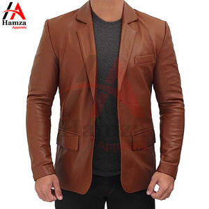 Chaqueta de cuero genuino de un solo pecho para hombres 440gsm Blazer cuello con muescas Color personalizado manga larga Hamza Apparels - Product Image 2