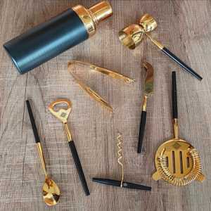 Ensemble de bar 8 pièces avec finition brillante or et noir en acier inoxydable, ensemble d'ustensiles dorés - Product Image 4