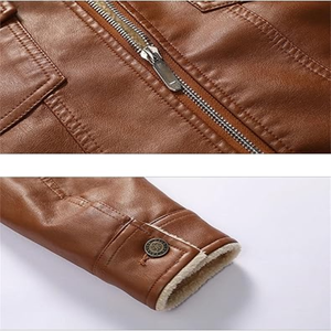 Chaqueta de Cuero PU Estilo Motociclista para Hombre, Casual, de Invierno, Tipo Bomber, Manga Larga, Solapa, Estilo Camionero, con Forro Polar, Gruesa y Cálida - Product Image 5