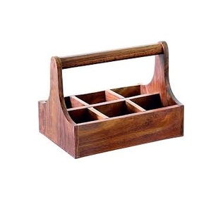 Caisse en bois de luxe faite à la main 6 compartiments poignée cuisine couverts bouteilles de sauce condiments maison stockage organisation alimentaire - Product Image 3