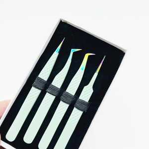 Pince à épiler pour extensions de cils en acier inoxydable recouvert de poudre rouge blush de type crochet incurvé, précision antistatique, volume russe - Product Image 5