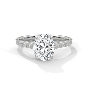 2.0ct Oval Cut CZ <b>Solitaire</b> <b>Ring</b> with Pave Set Band 925 Sterling <b>Silver</b> Engagement Band - Product Image 3