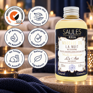 Huile de massage La Nuit 200ml, huile nourrissante pour le corps avec des huiles d'amande, de noix de coco et de pépins de raisin, beurre de cacao pour massage professionnel en spa, soin de la peau - Product Image 2