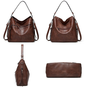 Bolso de hombro tipo Hobo de cuero genuino para mujer, cierre con cremallera clásico, gran capacidad, uso diario, color rojo - Product Image 4