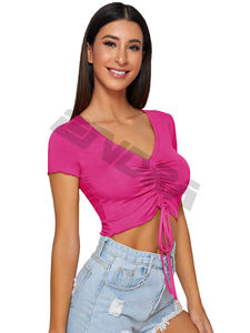 T-shirt de yoga à manches courtes confortable et respirant pour femmes avec boutons décorés pour la course en plein air - Product Image 3