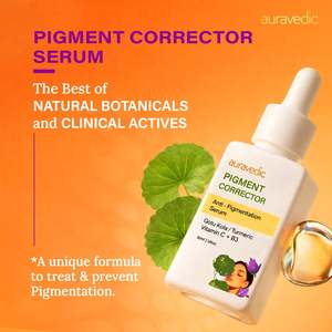 Auravedic Pigment Corrector <b>Serum</b> 50ml Home Use Anti-Wrinkle Pore Shrinking Brightening <b>Face</b> Vitamin C Turmeric Herbal Sample - Product Image 2